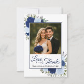 ブルーエレガントバララヴ&感謝してい結婚の写真 サンキューカード (正面)