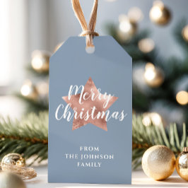 ブルーエレガントバラ金ゴールドスタークリスマス ギフトタグ