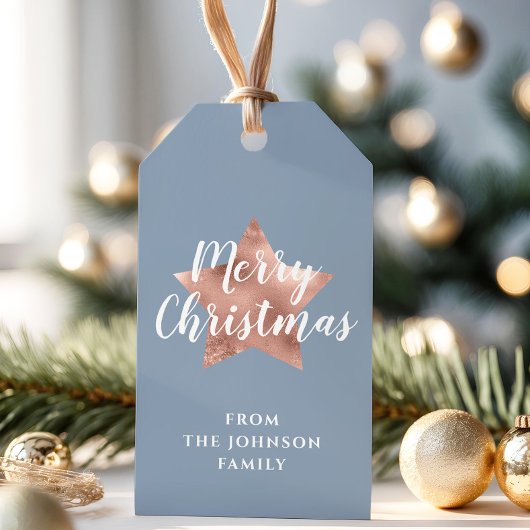 ブルーエレガントバラ金ゴールドスタークリスマス ギフトタグ