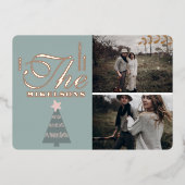 ブルーエレガントバラ金ゴールドボーホクリスマス 箔シーズンカード (正面)