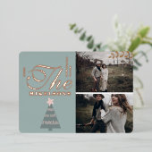 ブルーエレガントバラ金ゴールドボーホクリスマス 箔シーズンカード (立ち正面)