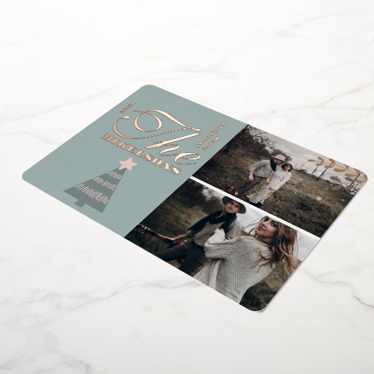 ブルーエレガントバラ金ゴールドボーホクリスマス 箔シーズンカード (回転した状態)