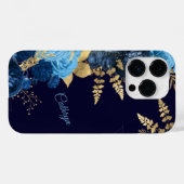 ブルーエレガントバラ金ゴールドリーフ Case-Mate iPhoneケース (裏面 (横))
