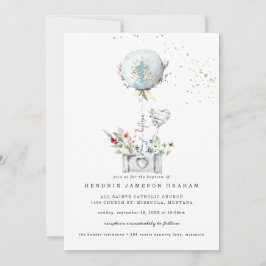 ブルーエレガントバルーンバプテスマ招待状 招待状