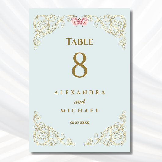 ブルーエレガントバ華美ロケ結婚ス テーブルナンバー