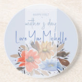 ブルーエレガントパステルウォーターカラーフローラ コースター (正面)