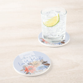 ブルーエレガントパステルウォーターカラーフローラ コースター