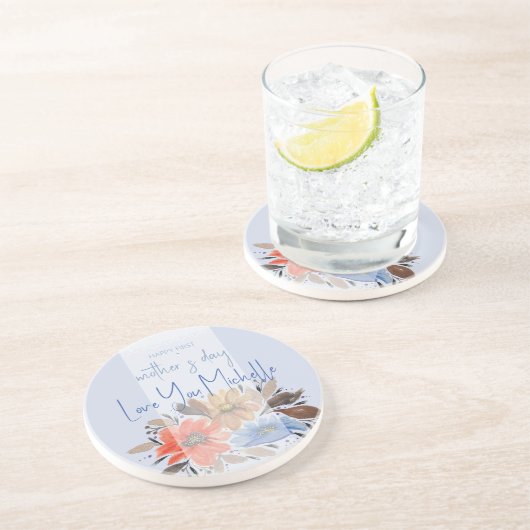 ブルーエレガントパステルウォーターカラーフローラ コースター (側面)