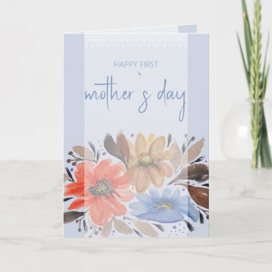 ブルーエレガントパステルウォーターカラーフローラ シーズンカード (正面)