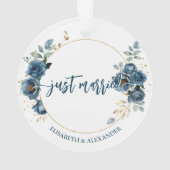 ブルーエレガントパーソナライズされたバラクリスマス オーナメント (裏面)