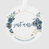 ブルーエレガントパーソナライズされたバラクリスマス オーナメント (正面)