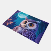 ブルーエレガントパープルマジカルフクロウ漫画AIアート ドアマット (アングル)