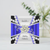 ブルーエレガントパール白黒ダイヤモンド誕生日 招待状 (スタンド正面)