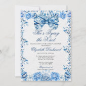 ブルーエレガントビクトリアンフローラボウブライダルシャワー 招待状 (正面)
