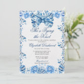 ブルーエレガントビクトリアンフローラボウブライダルシャワー 招待状 (スタンド正面)