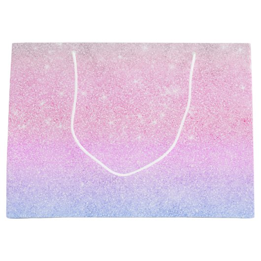 ブルーエレガントピンクシルバーグリッターデザイン ラージペーパーバッグ (正面)
