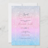 ブルーエレガントピンクシルバーグリッターデザイン 招待状 (正面)