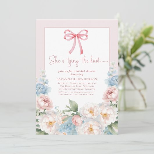 ブルーエレガントピンクフローラボウブライダルシャワーブランチ 招待状 (スタンド正面)
