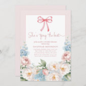 ブルーエレガントピンクフローラボウブライダルシャワーブランチ 招待状 (正面/裏面)