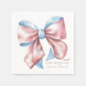 ブルーエレガントピンクボウ性別リビール スタンダードカクテルナプキン (正面)
