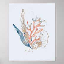 ブルーエレガントピンク&金ゴールドコーラル海をテーマにした海