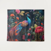 ブルーエレガントピーコックインカラフルガーデン タペストリー (正面(横))