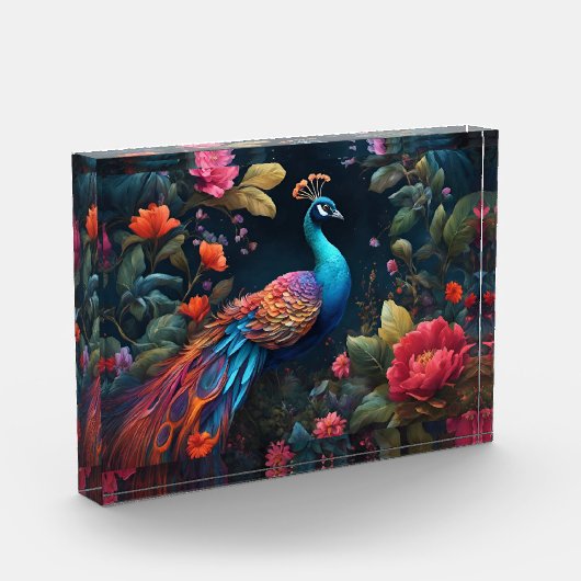 ブルーエレガントピーコックインカラフルガーデン フォトブロック (左)