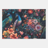 ブルーエレガントピーコックインカラフルフローラガーデン ラッピングペーパーシート (正面2)