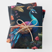 ブルーエレガントピーコックインカラフルフローラガーデン ラッピングペーパーシート (インサイチュ)