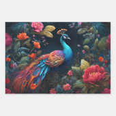 ブルーエレガントピーコックインカラフルフローラガーデン ラッピングペーパーシート (正面)