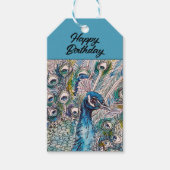 ブルーエレガントピーコックウォーターカラーアート誕生日 ギフトタグ (正面)