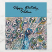 ブルーエレガントピーコックウォーターカラーアート誕生日 ワインラベル (シングルラベル)