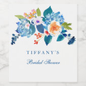 ブルーエレガントピーチフローラブライダルシャワーワインラベル ワインラベル (シングルラベル)