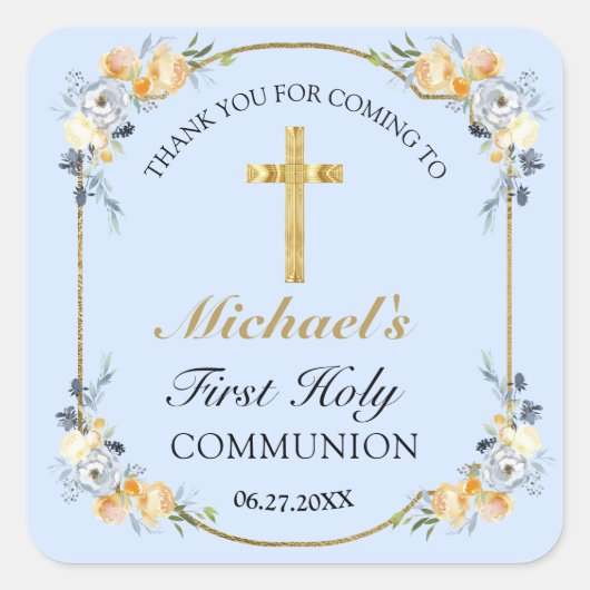 ブルーエレガントピーチフローラ聖体拝領 スクエアシール (正面)