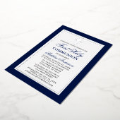 ブルーエレガントファースト聖餐式クロスシルバー 箔招待状 (回転した状態)