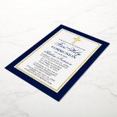 ブルーエレガントファースト聖餐式クロス金ゴールド 箔招待状 (回転した状態)