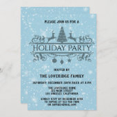 ブルーエレガントフェスティバルクリスマスホリデーパーティースノー 招待状 (正面/裏面)