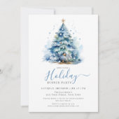 ブルーエレガントフェスティバルホリデーディナーパーティー 招待状 (正面)