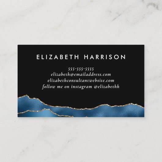 ブルーエレガントフォイルグリッターブラック 名刺 (裏面)