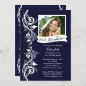 ブルーエレガントフォト卒業パーティー招待状 招待状 (正面/裏面)