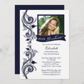 ブルーエレガントフォト卒業パーティー招待状 招待状 (正面/裏面)