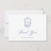 ブルーエレガントフランスのバラガーデン結婚フローラ サンキューカード (正面)