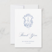 ブルーエレガントフランスのバラガーデン結婚フローラ サンキューカード (正面)