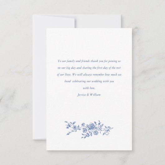 ブルーエレガントフランスのバラガーデン結婚フローラ サンキューカード (裏面)