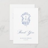 ブルーエレガントフランスのバラガーデン結婚フローラ サンキューカード (正面/裏面)