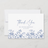 ブルーエレガントフランスのバラガーデン結婚フローラ サンキューカード (正面)
