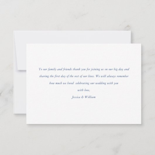 ブルーエレガントフランスのバラガーデン結婚フローラ サンキューカード (裏面)