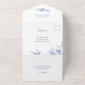 ブルーエレガントフランスガーデン結婚フラワーズ オールインワン招待状 (外側)