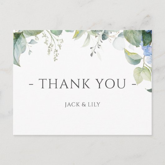 ブルーエレガントフローラあじさい結婚さんありがとう ポストカード (正面)