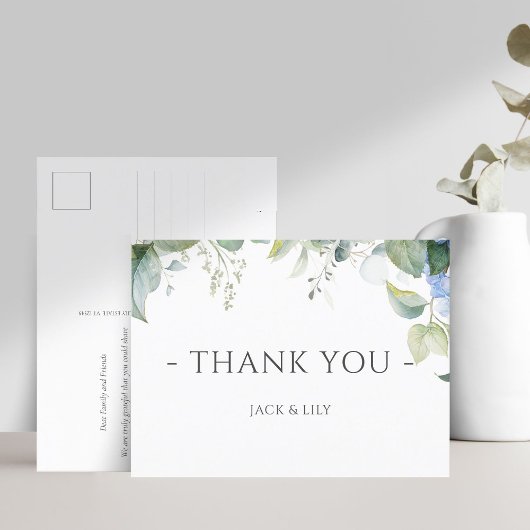 ブルーエレガントフローラあじさい結婚さんありがとう ポストカード